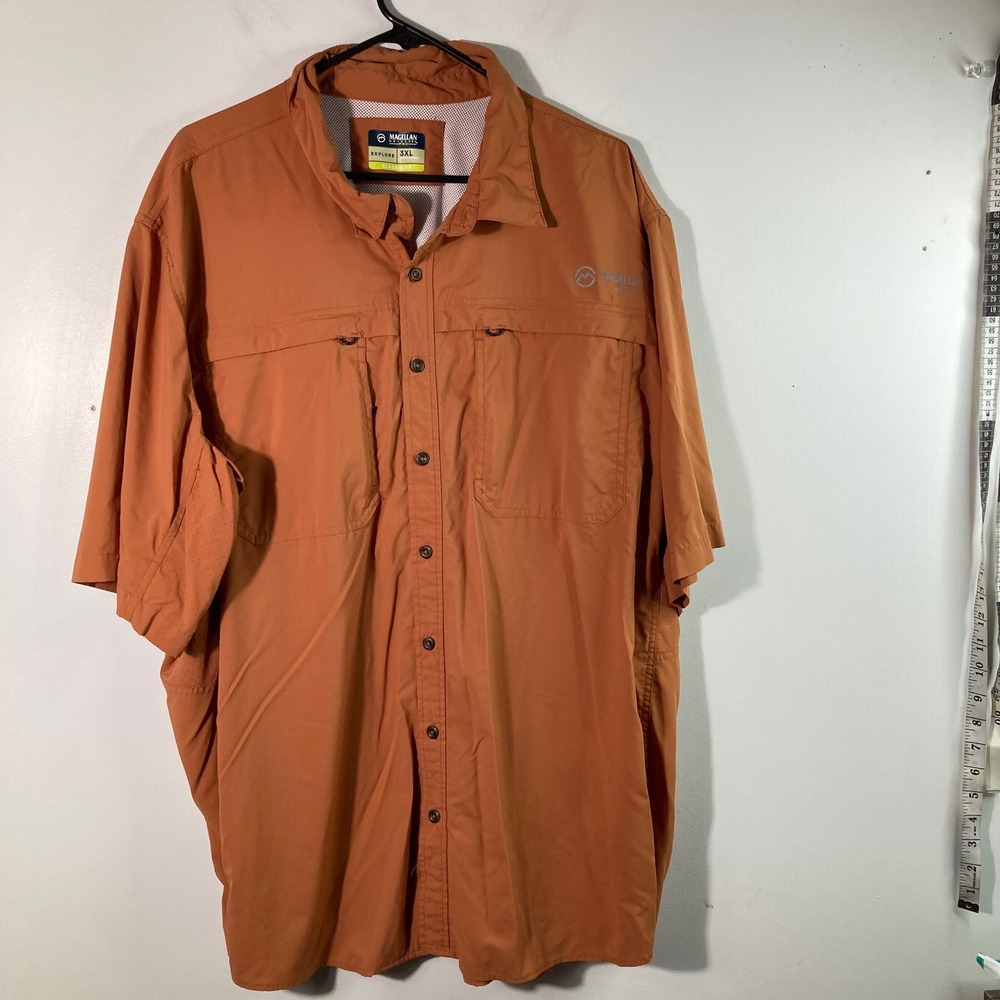 Magellan Outdoors Pro Orange Short Sleeve‎ Utility Fishing Shirt Men's 3XL